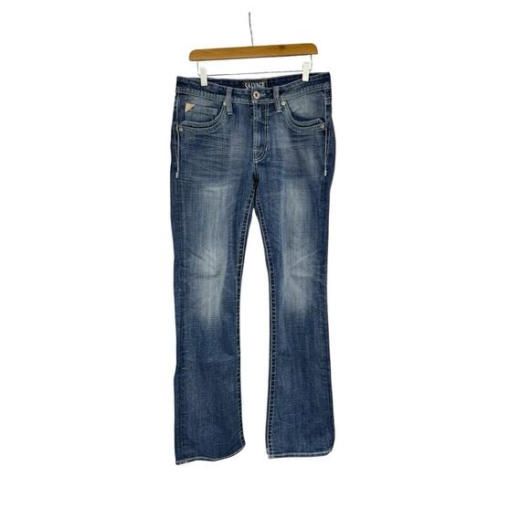 Salvage Mayhem Bootcut Dark Wash Thick Stitch Stretch Denim Jeans Men’s 31 Long - Picture 2 of 13